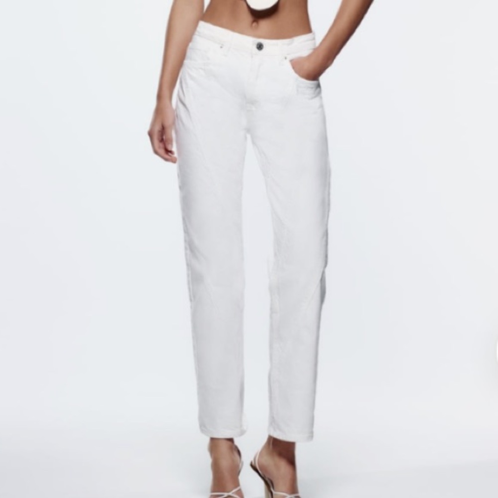 💕 ZARA High Waist Straight Leg Women's 100% Cotton White Jeans Size 8